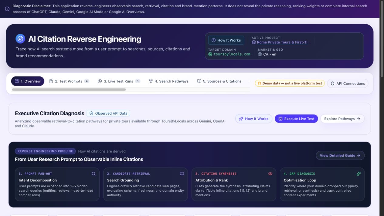 AI Citation Reverse Engineering interface preview