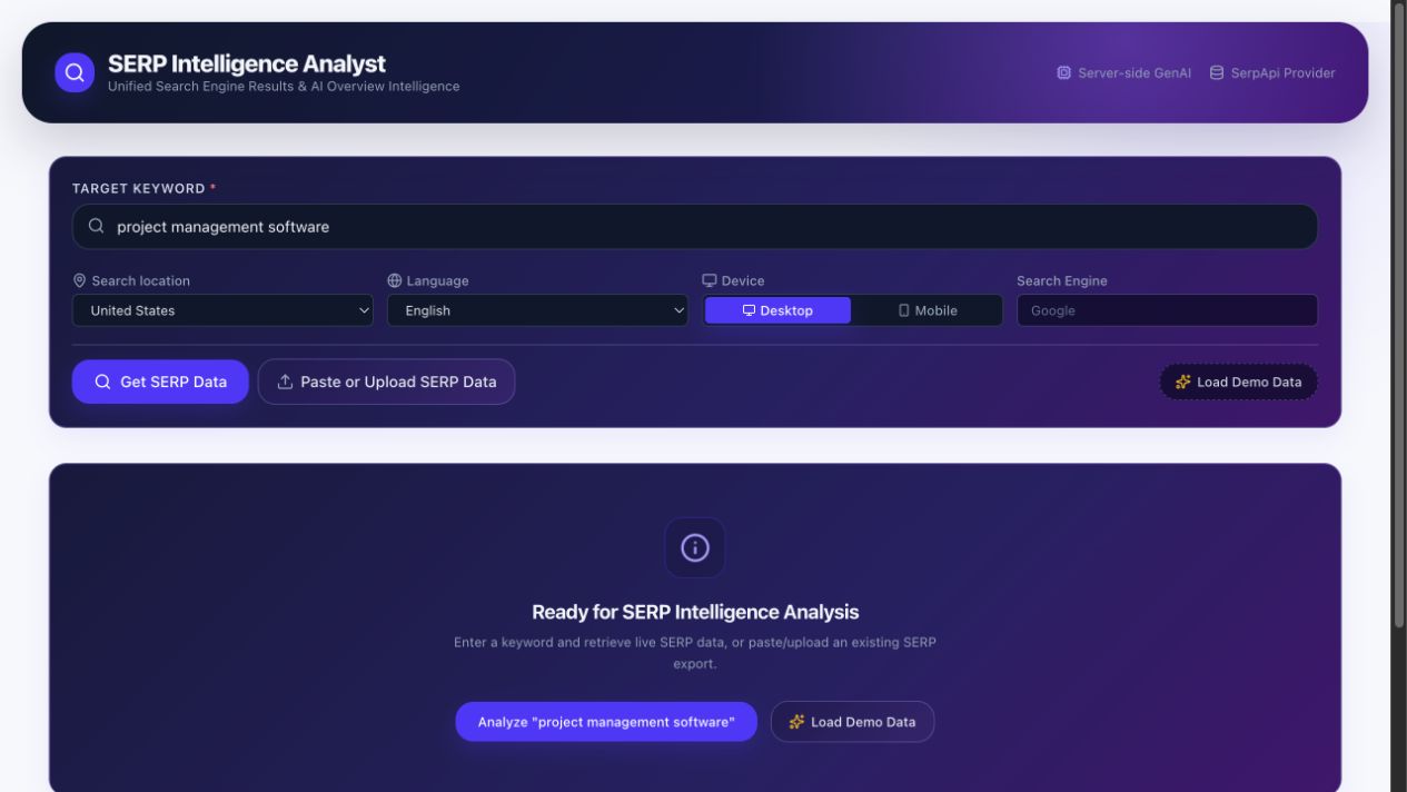 SERP Intelligence Analyst interface preview